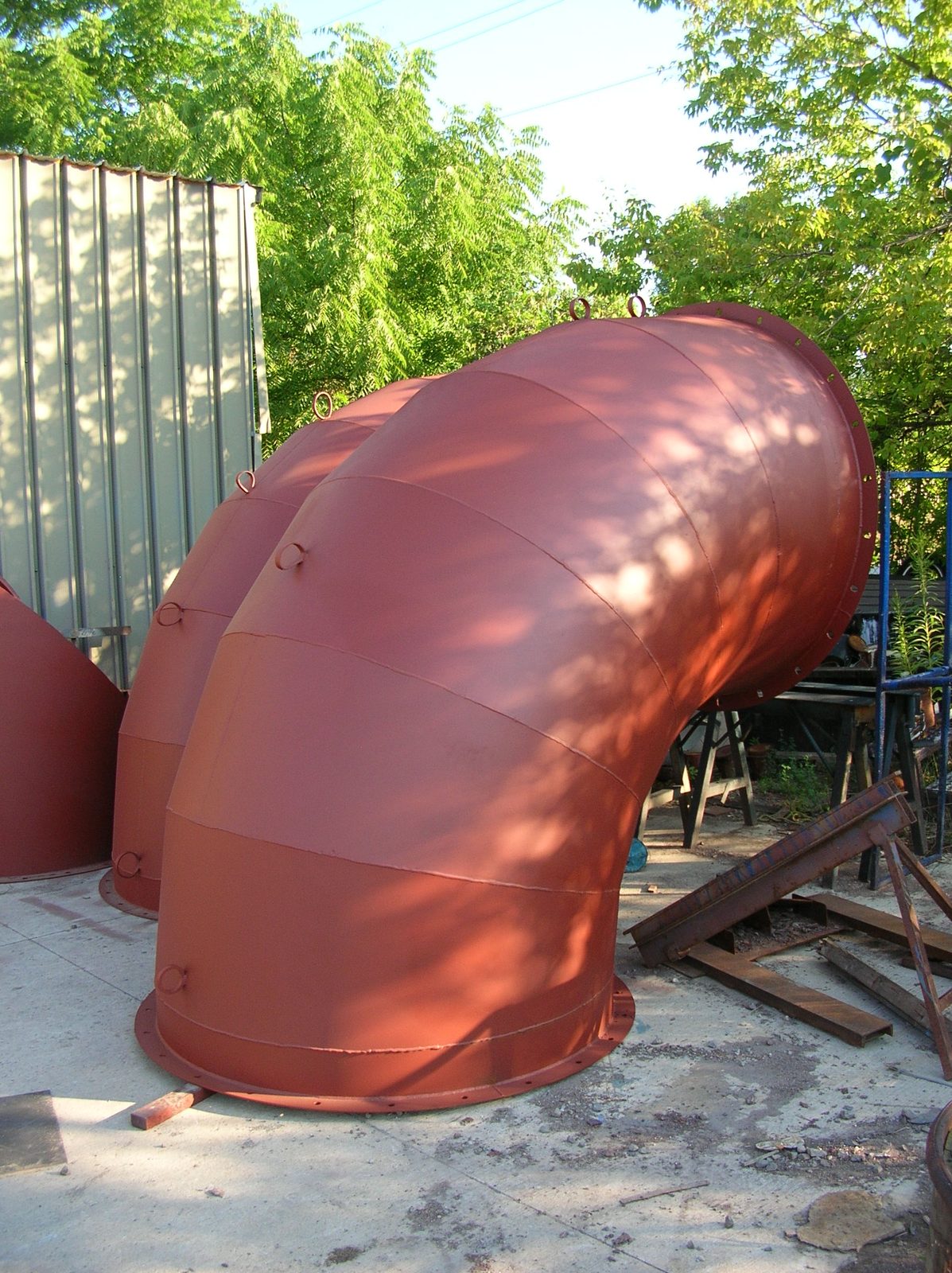 Large diameter segmented elbows, fabricated by Dan's Welding & Fabricating in Burlington